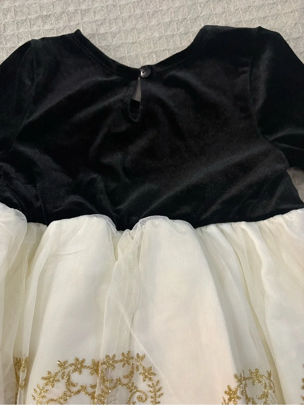 Rare Editions Black Velvet and Gold-Accent Ivory Party Dress